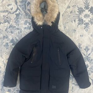 Zara Kids Black Puffer Jacket with Faux Fur Hood